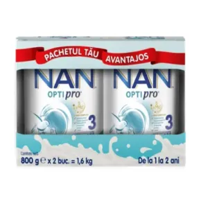 Formula de lapte praf pentru copii, Nestle NAN OPTIPRO 3, de la 1 an, 2 x 600 g Pachet Promo, Nestle